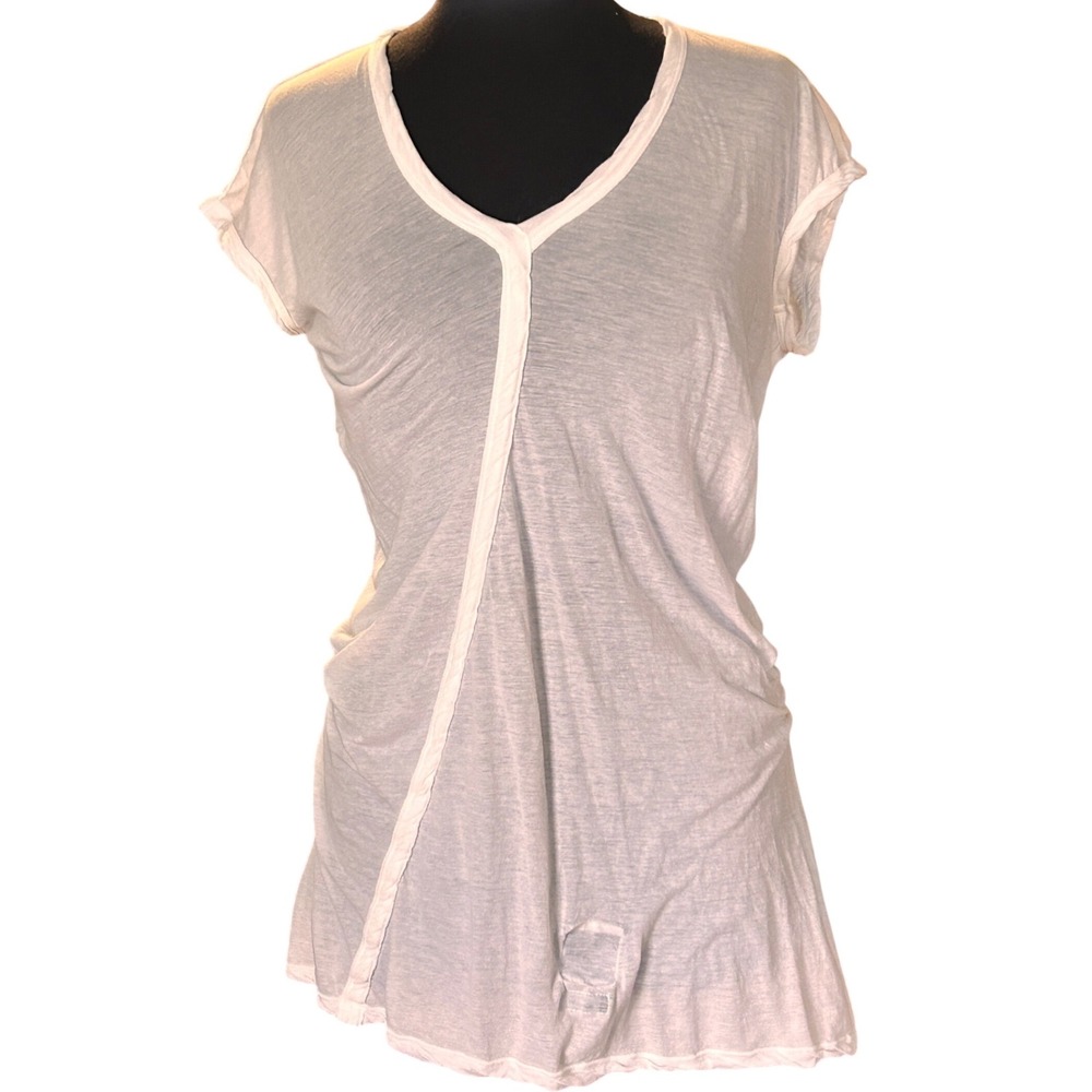 Rick Owens DRKSHDW Tunic Top S White Asymmetric Distressed V-Neck